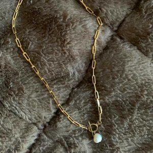Paperclip Necklace with Pearl